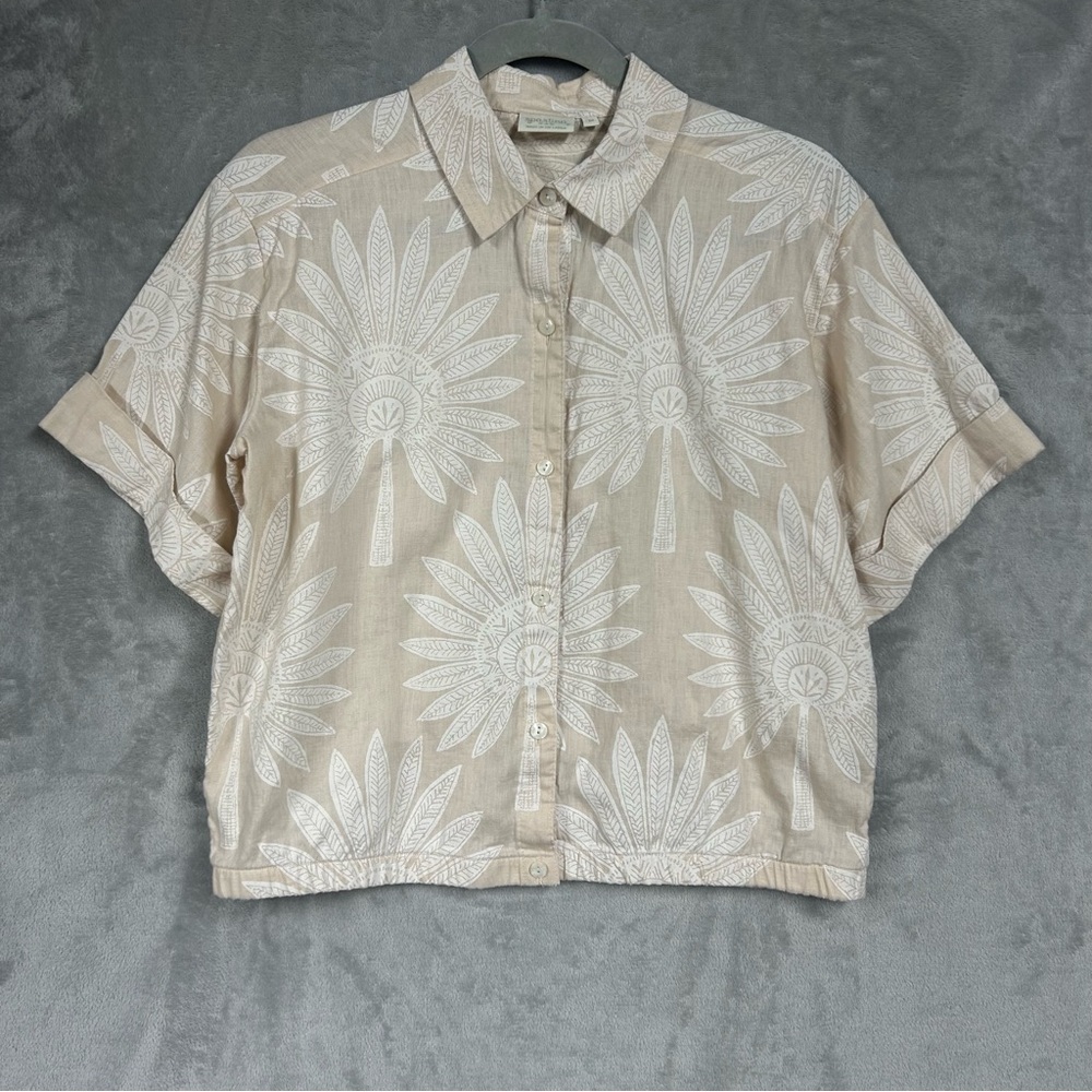 Spartina Kai Linen Shirt & Kade Linen Skirt Callawassie Palmetto Tan Fringe Sz M - Picture 3 of 16
